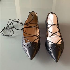 Leather Eyelet Lace-Up Flats